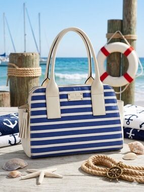 Kate Spade Newbury Lane Lanie Satchel Navy White Stripe Nautical Tassel